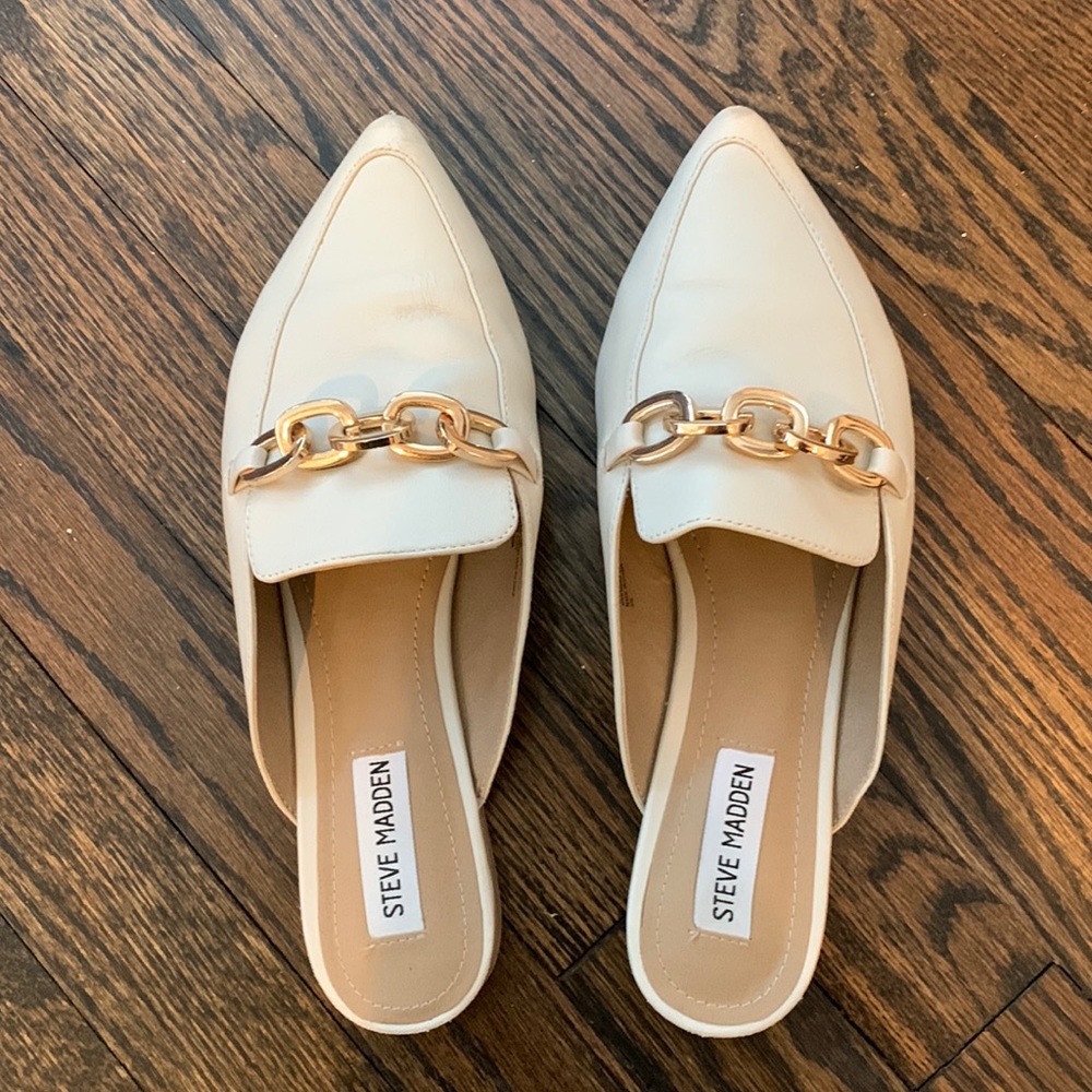 Bone colored slip on mules